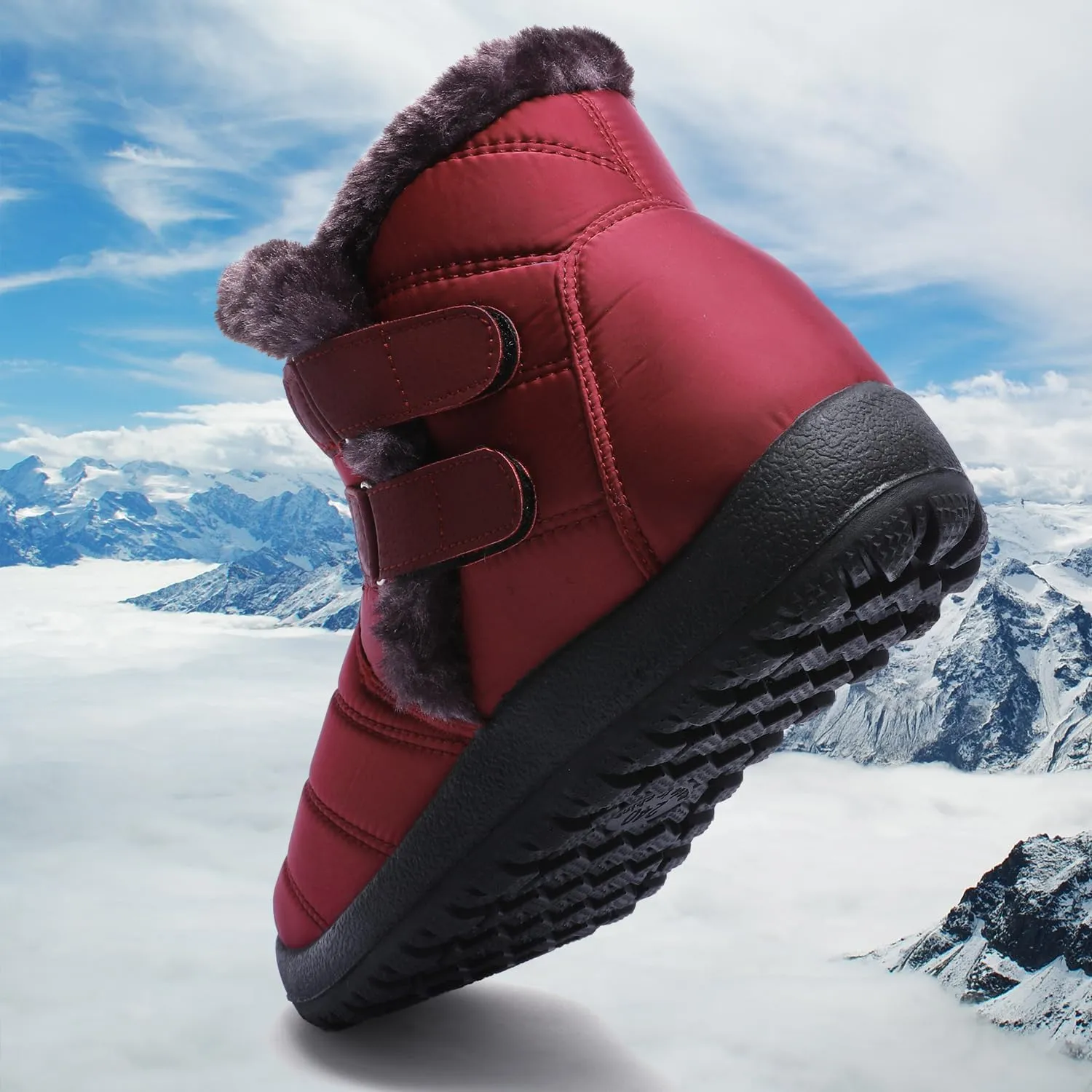 Womens Ankle Boots Warm Fur Lining Waterproof Outdoor Slip-on Winter Snow Booties