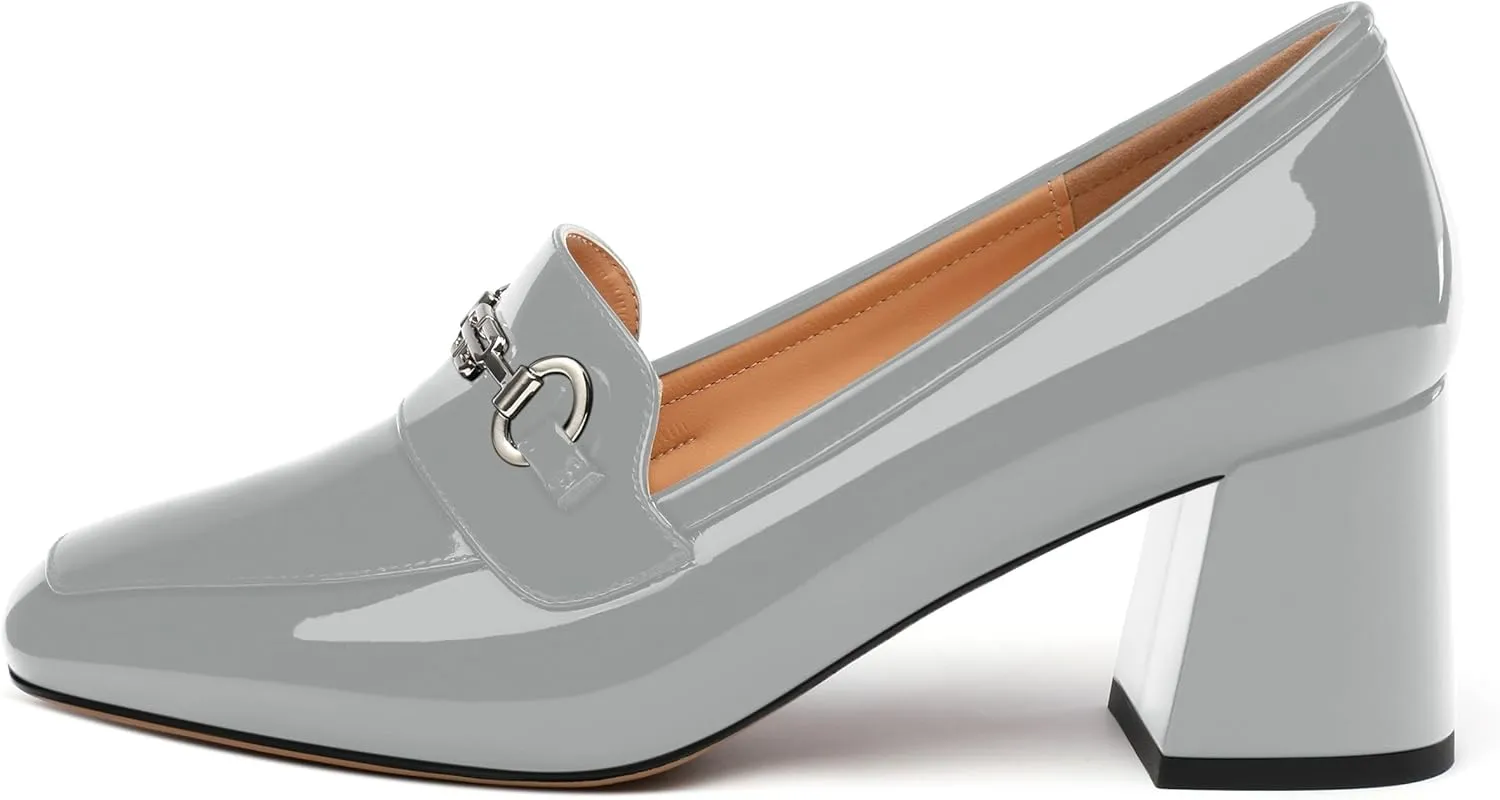 Women's Block Heel Bit Loafer, Square Closed Heel Pumps,Elegant and Comfortable Penny Loafers,Commuter Dress Shoes