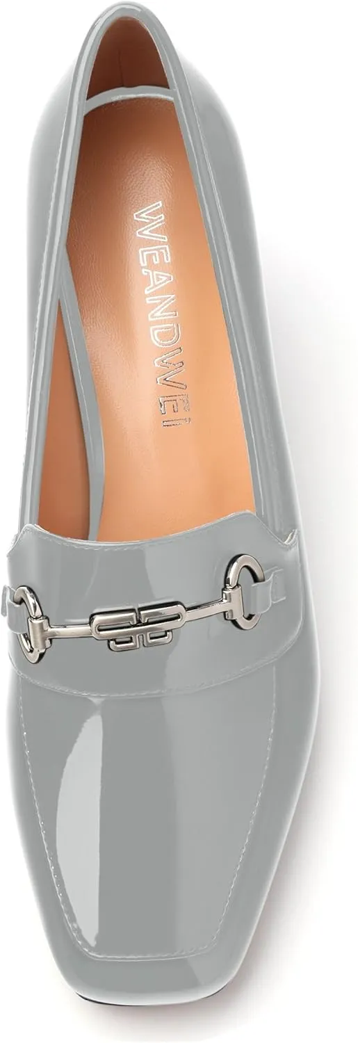Women's Block Heel Bit Loafer, Square Closed Heel Pumps,Elegant and Comfortable Penny Loafers,Commuter Dress Shoes
