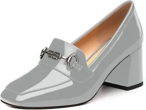 Women's Block Heel Bit Loafer, Square Closed Heel Pumps,Elegant and Comfortable Penny Loafers,Commuter Dress Shoes