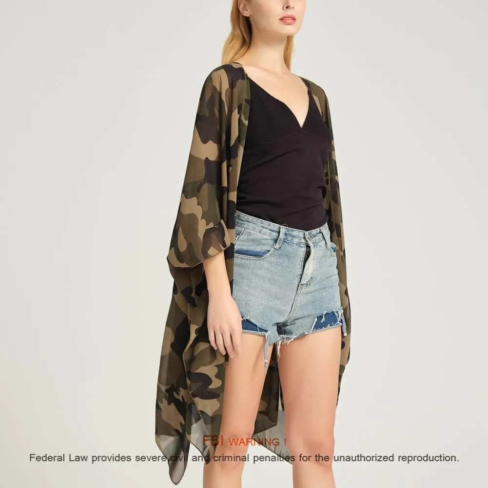 Women's Bohemian Floral Chiffon Beach Cover up Swimsuit Kimono Summer Swimwear Cardigans