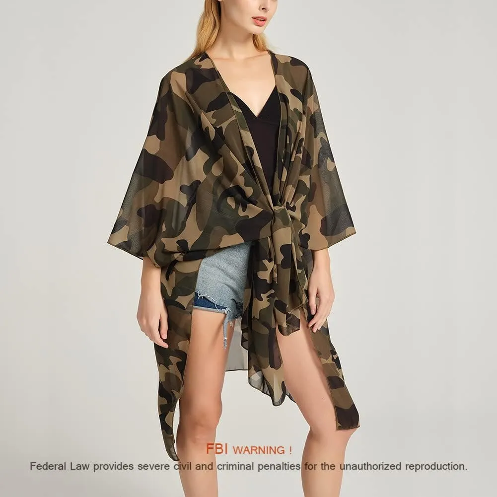 Women's Bohemian Floral Chiffon Beach Cover up Swimsuit Kimono Summer Swimwear Cardigans