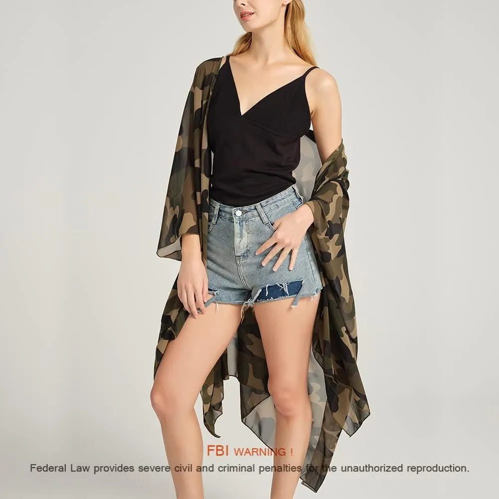 Women's Bohemian Floral Chiffon Beach Cover up Swimsuit Kimono Summer Swimwear Cardigans