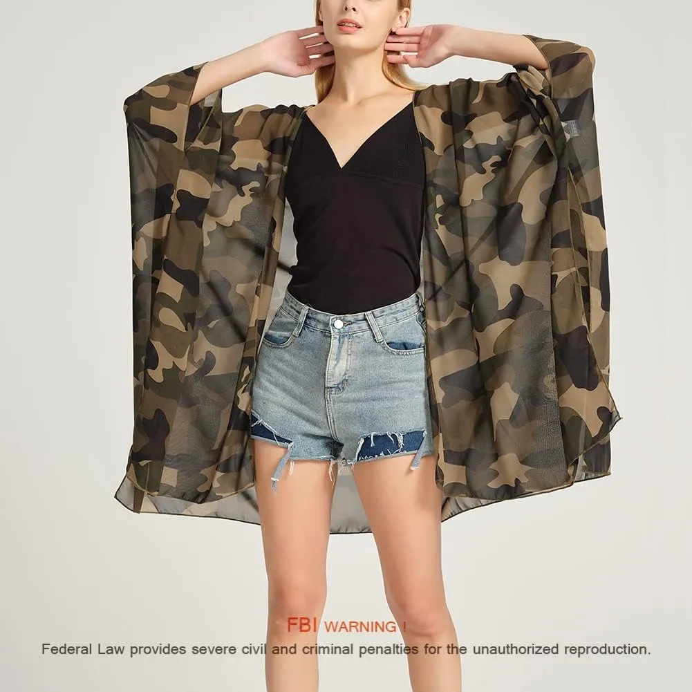 Women's Bohemian Floral Chiffon Beach Cover up Swimsuit Kimono Summer Swimwear Cardigans