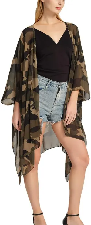 Women's Bohemian Floral Chiffon Beach Cover up Swimsuit Kimono Summer Swimwear Cardigans