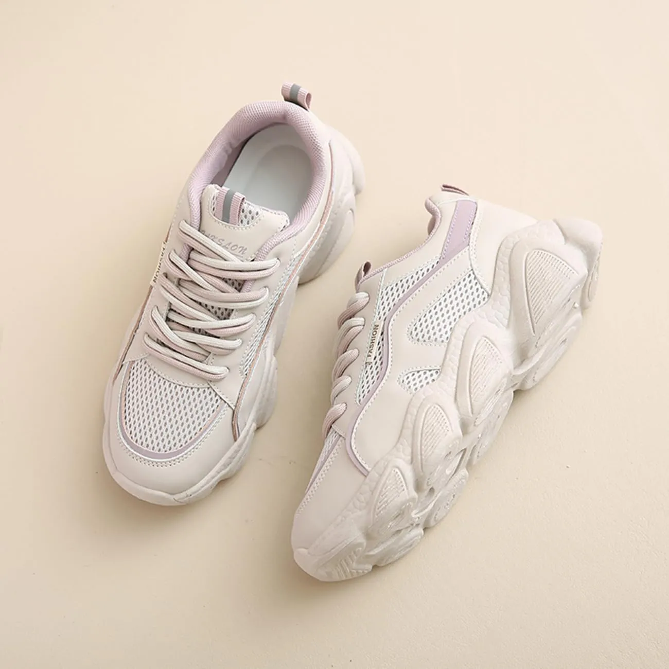 Women's Breathable Mesh Platform Sneakers Fashion Lace-Up White Casual Shoes for Walking & Campus Wear