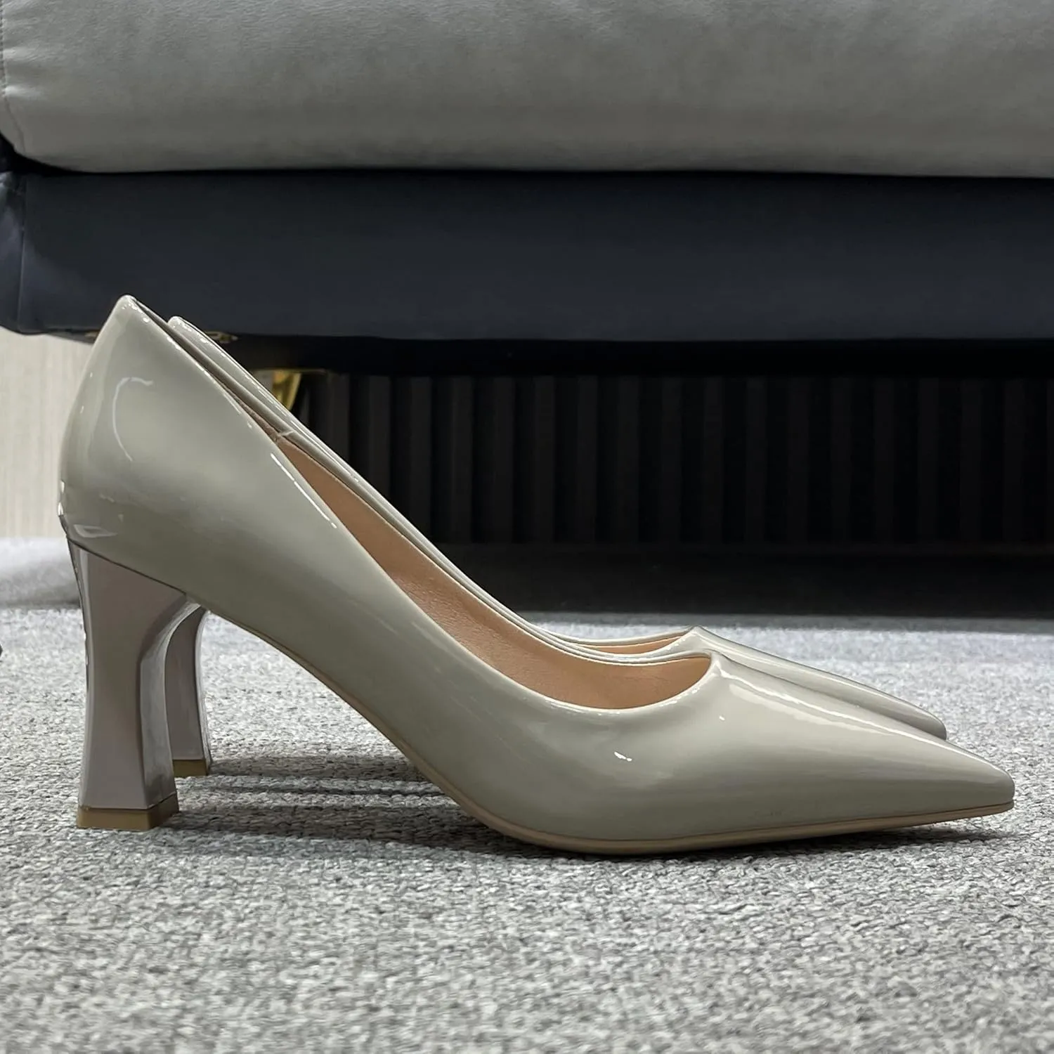 Women's Closed Pointed Toe Chunky Block High Heels Slip On Office Wedding Dress Pumps Shoes for Women 3 Inches