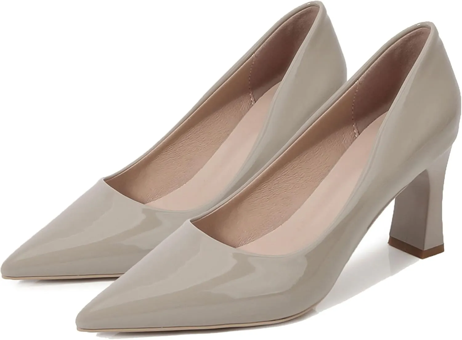 Women's Closed Pointed Toe Chunky Block High Heels Slip On Office Wedding Dress Pumps Shoes for Women 3 Inches