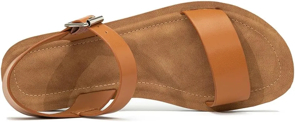 Women's Cute Open Toes One Band Ankle Strap Flexible Summer Flat Sandals With   Memory Foam