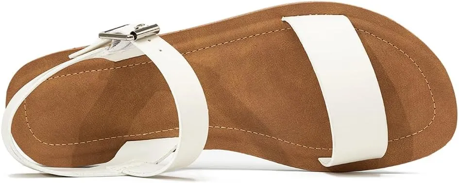 Women's Cute Open Toes One Band Ankle Strap Flexible Summer Flat Sandals With   Memory Foam