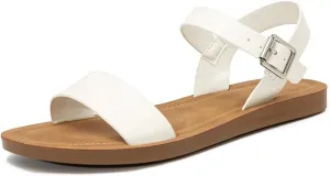 Women's Cute Open Toes One Band Ankle Strap Flexible Summer Flat Sandals With   Memory Foam
