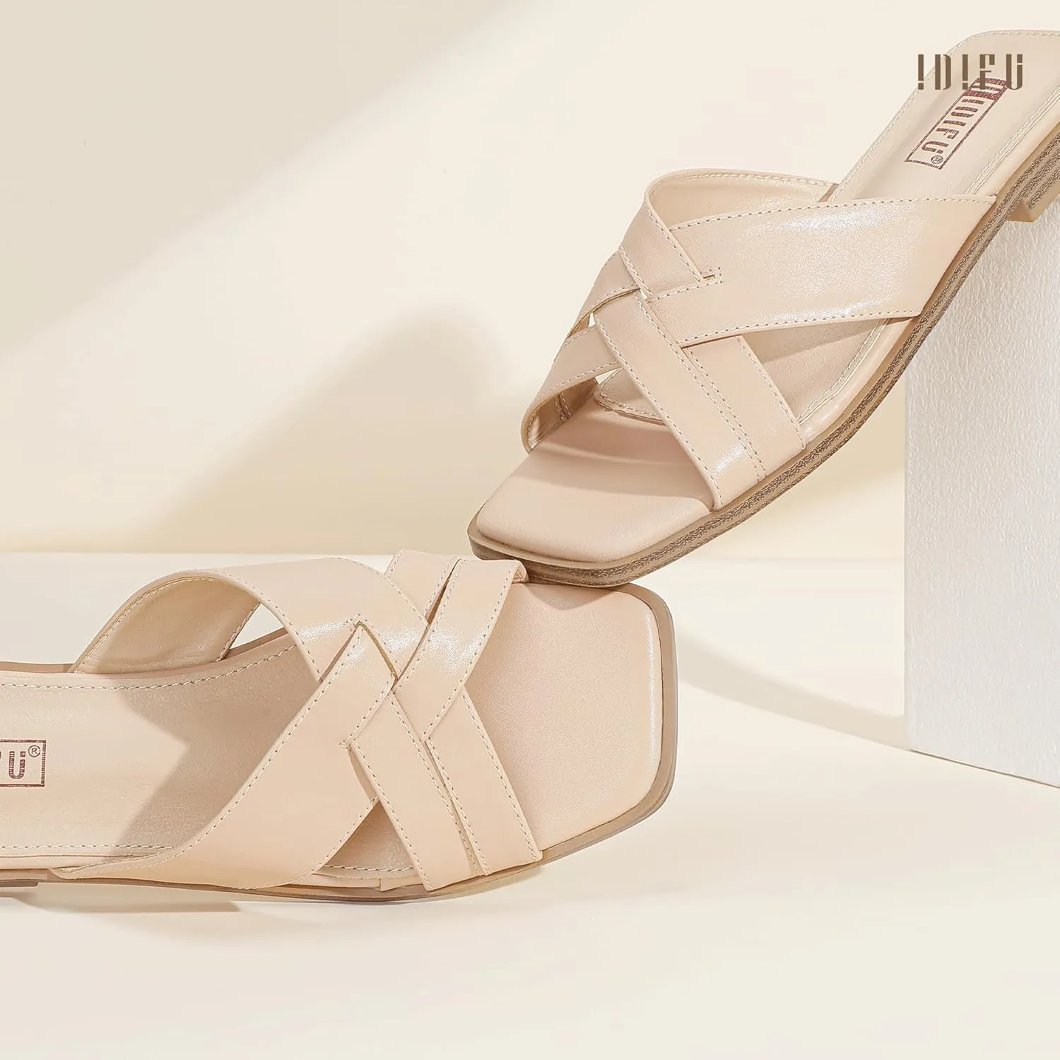 Women's Flat Sandals Strappy Slip On Open Square Toe Cross Strap Comfortable Summer Dressy Cute Ladies Casual Trendy Fancy Beach Shoes Dress Slide Sandals