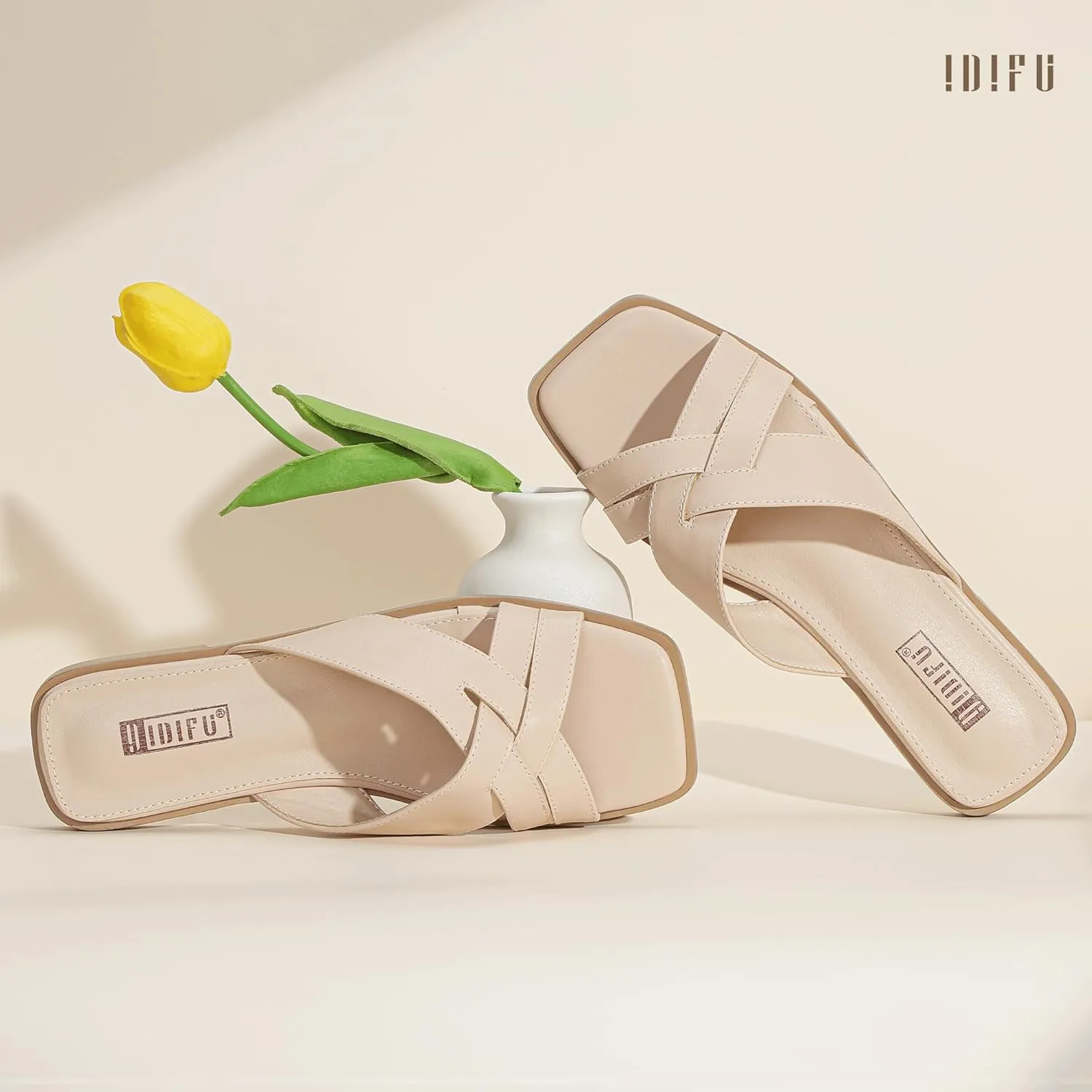 Women's Flat Sandals Strappy Slip On Open Square Toe Cross Strap Comfortable Summer Dressy Cute Ladies Casual Trendy Fancy Beach Shoes Dress Slide Sandals