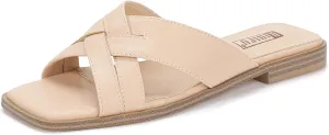 Women's Flat Sandals Strappy Slip On Open Square Toe Cross Strap Comfortable Summer Dressy Cute Ladies Casual Trendy Fancy Beach Shoes Dress Slide Sandals