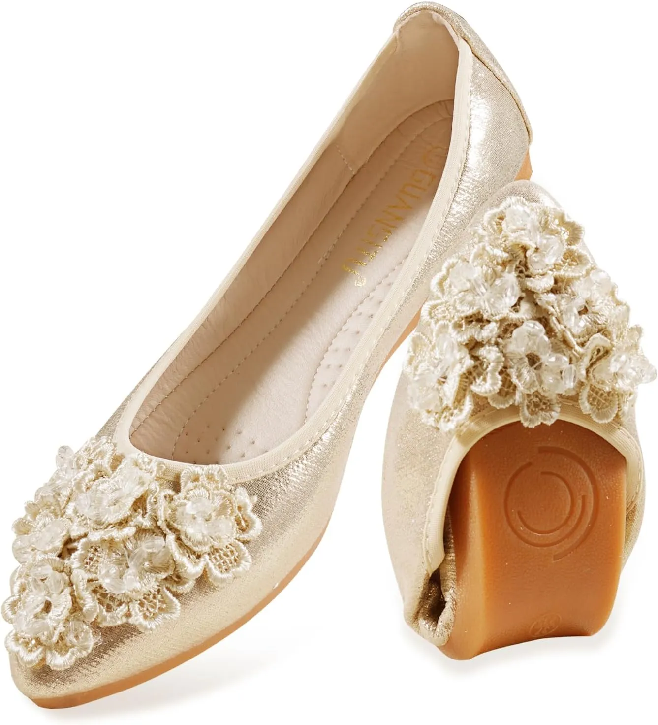 Women's Flats, Foldable Ballet Flats for Women, Flower Pionted Toe Comfort Light Weight Slip-On Dress Shoes