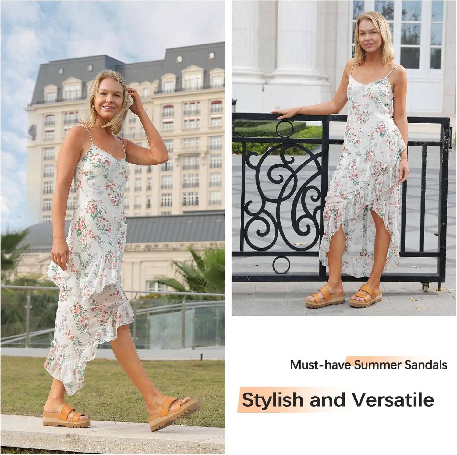 Women's Higher Platform Sandals Arch Support Beach Slides for Woman Orthotic Summer Causal Cork Footbed Slip on Cushion Cute 2 Strap Flatform 2.2IN sandalias de mujer