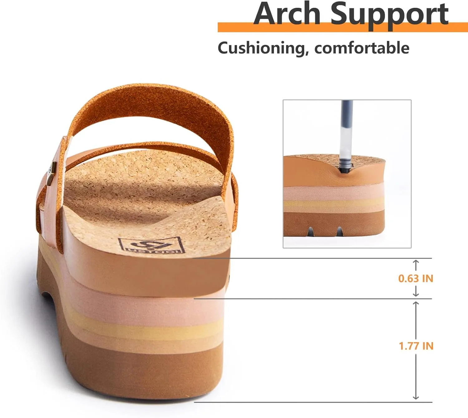 Women's Higher Platform Sandals Arch Support Beach Slides for Woman Orthotic Summer Causal Cork Footbed Slip on Cushion Cute 2 Strap Flatform 2.2IN sandalias de mujer