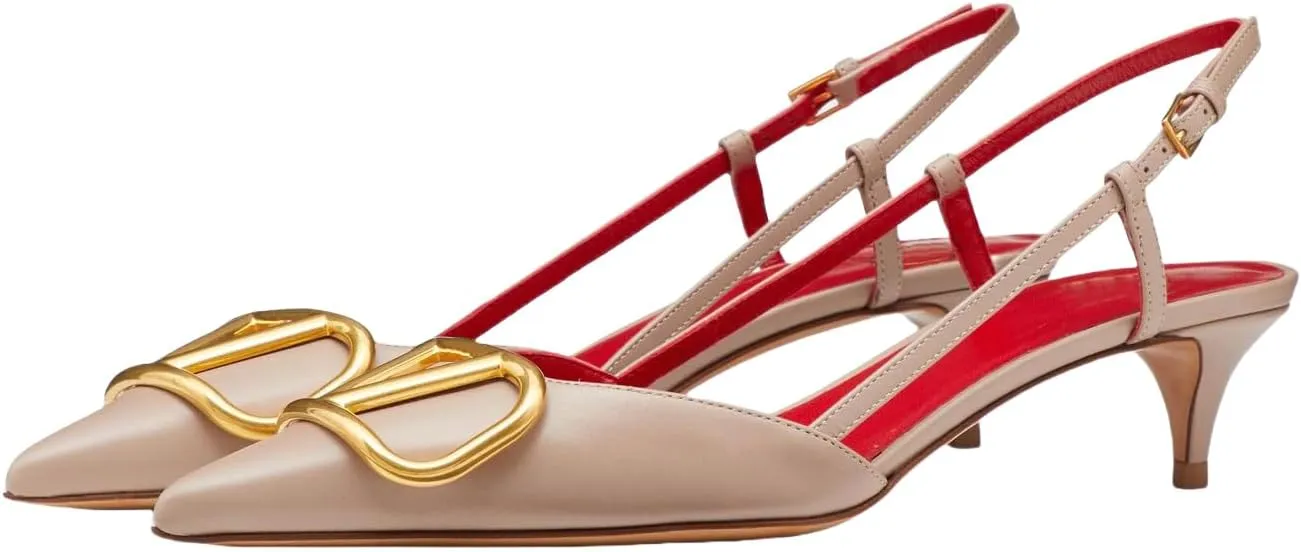 Women's Kitten Heel Slingback Pumps Closed Toe Pointed Toe Chic Low Heels for Work, Prom