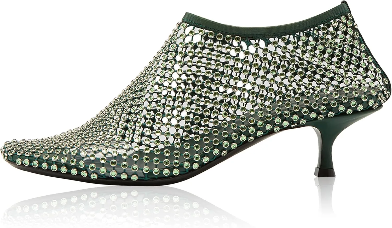 Women's Kitten Heels Mesh Sandals Rhinestone Mesh Square Toe Slip On Casual Dress Fashion Party Shoes