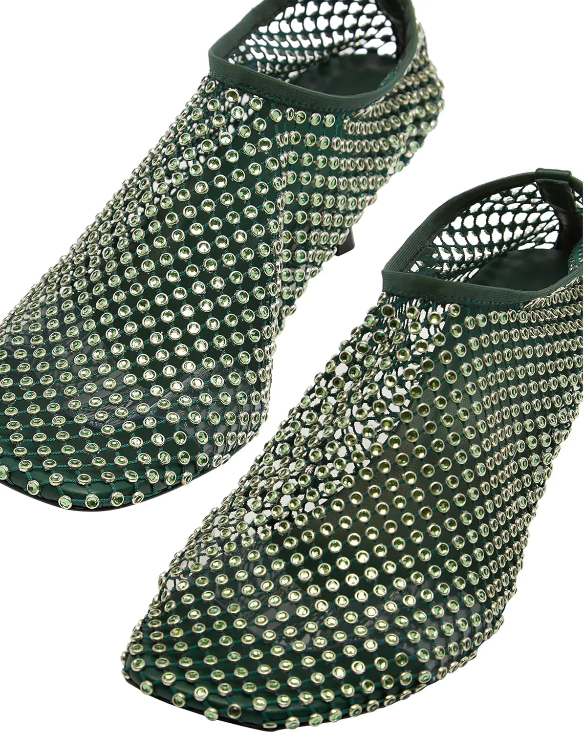 Women's Kitten Heels Mesh Sandals Rhinestone Mesh Square Toe Slip On Casual Dress Fashion Party Shoes