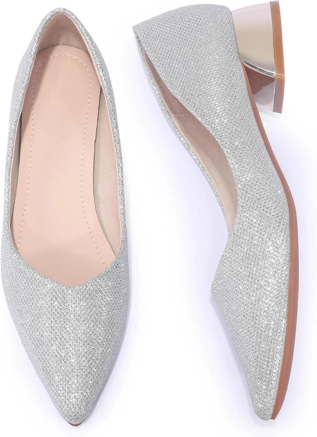 Women's Low Block Chunky Heels Dress Shoes Pointed Toe Closed Toe Work Pumps Slip on Comfort Dress Shoes for Women