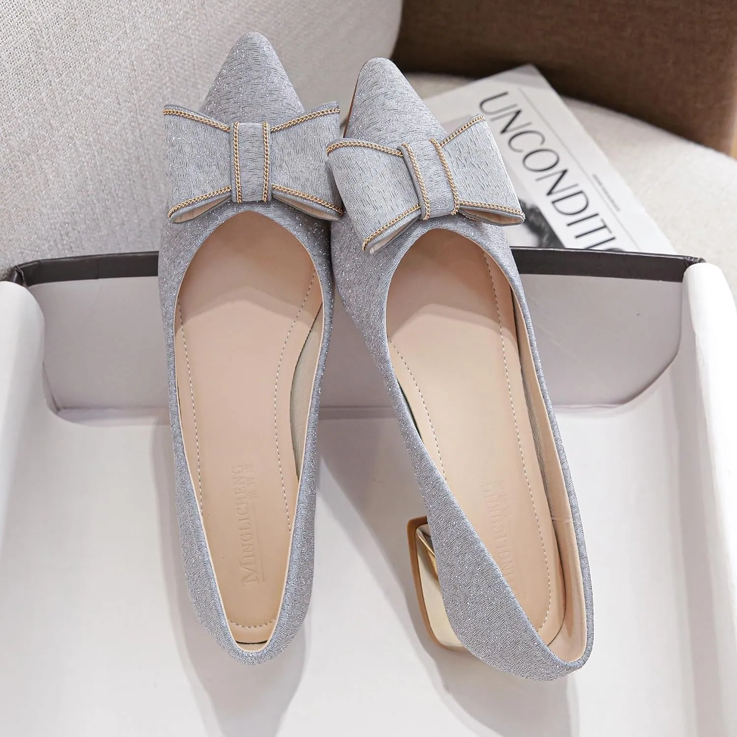Women's Low Block Chunky Heels Dress Shoes Pointed Toe Closed Toe Work Pumps Slip on Comfort Dress Shoes for Women