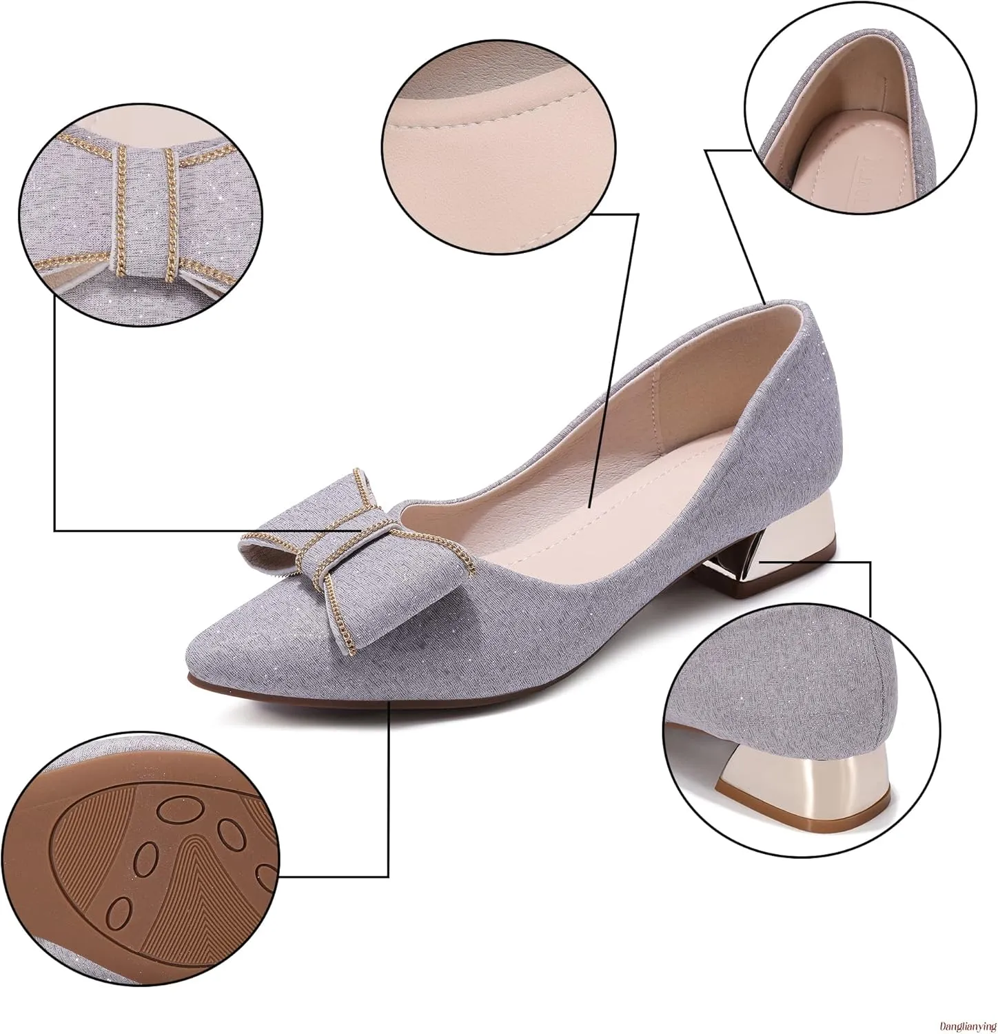Women's Low Block Chunky Heels Dress Shoes Pointed Toe Closed Toe Work Pumps Slip on Comfort Dress Shoes for Women