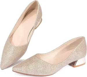 Women's Low Block Chunky Heels Dress Shoes Pointed Toe Closed Toe Work Pumps Slip on Comfort Dress Shoes for Women