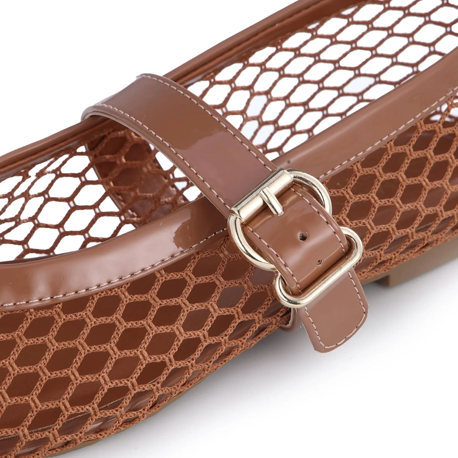Women’s Mesh Ballet Flats – Fishnet Mary Jane Flats with Adjustable Buckle Strap, Breathable & Stylish Ballerina Shoes
