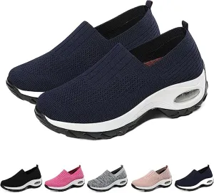 Women's Mesh Orthopedic Air Cushion Trainers Casual Slip-on Sock Walking Shoes Fashion Comfortable Thick Sole Work Laces Arch Support