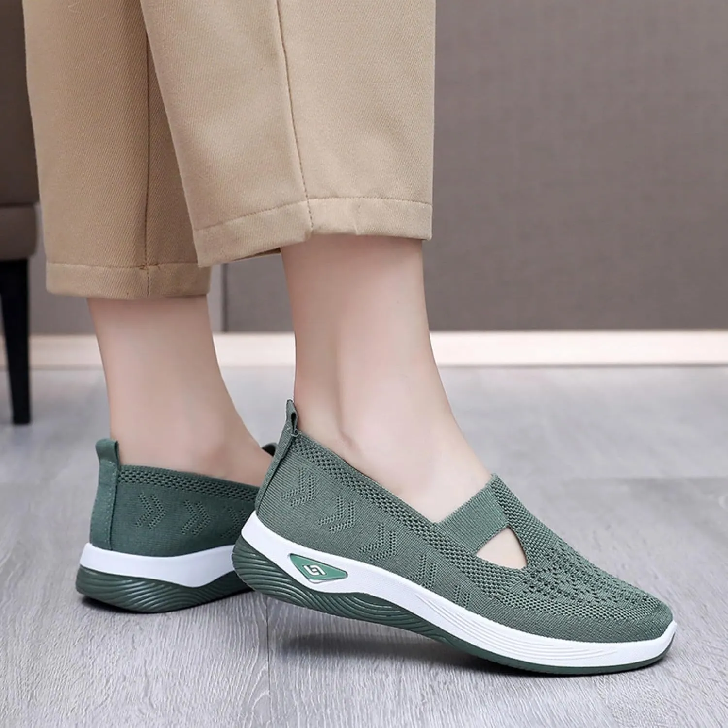 Women's Orthopedic Athletic Walking Shoes Slip On Casual Moderatearch Support Mesh-Comfortable Workout Sneakers