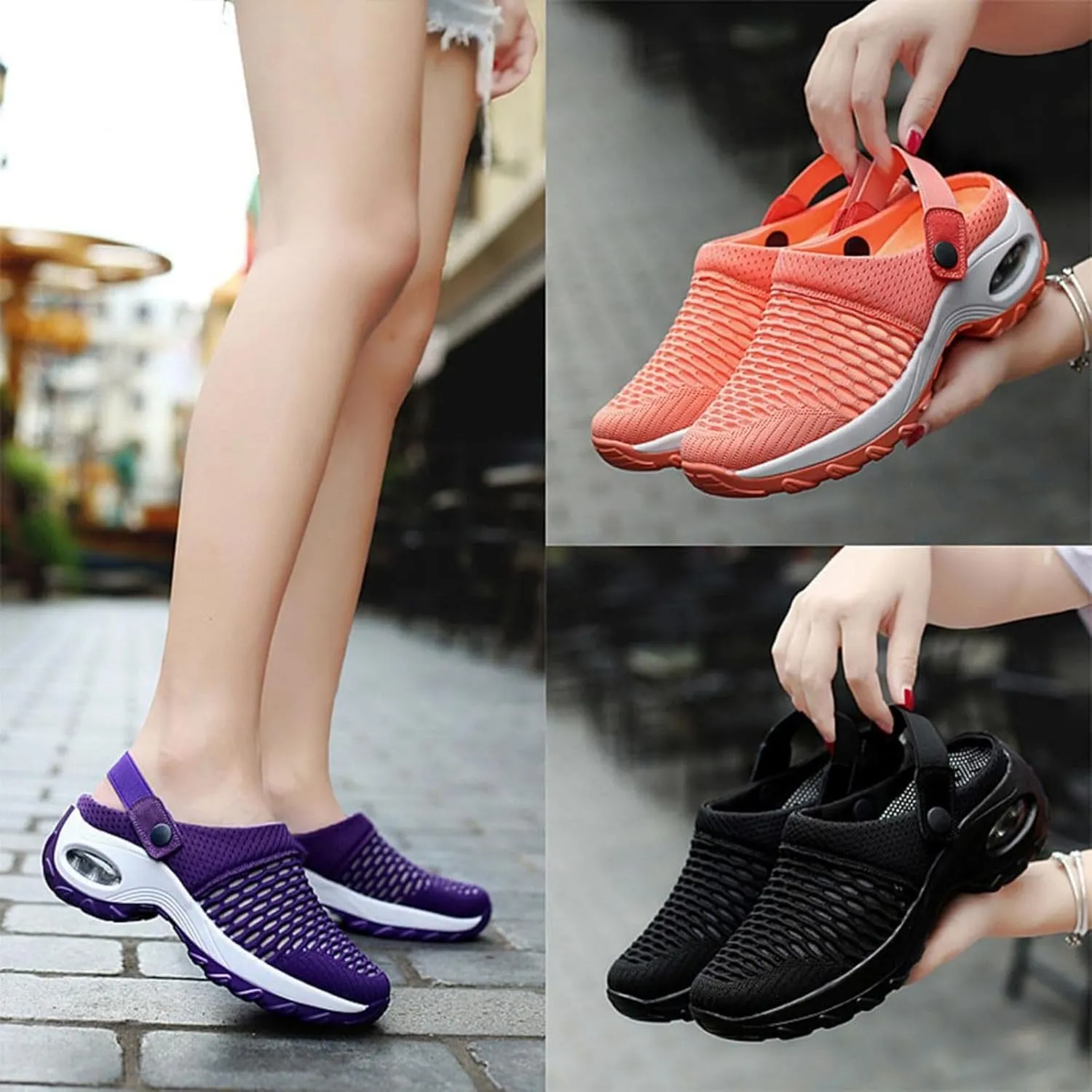 Women's Orthopedic Clogs with Air Cushion Summer Support Mesh Mules Sneaker Sandals Reduce Back and Knee Pressure Walking Shoes Lightweight Slippers Outdoor Walking Sandals