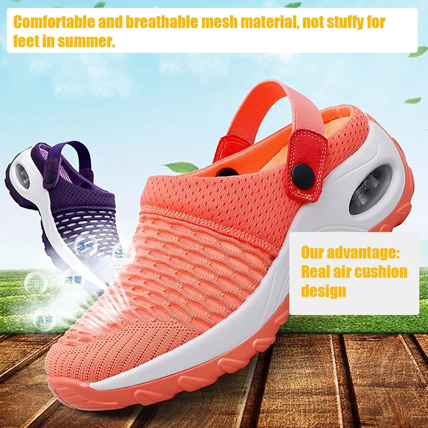 Women's Orthopedic Clogs with Air Cushion Summer Support Mesh Mules Sneaker Sandals Reduce Back and Knee Pressure Walking Shoes Lightweight Slippers Outdoor Walking Sandals