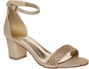 Women's Rhinestone Open Toe Ankle Strap Low Block Chunky Heels Sandals