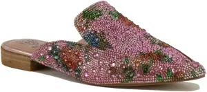 Women's Rhinestone Slip-On Mules Flat Mules Buckle Pointed Toe Backless Slip on Slides Loafer Shoes