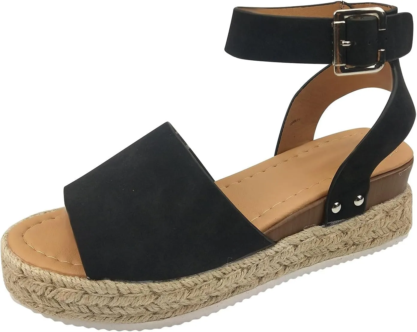 Women's Sandals Dressy Casual 2025 Summer Open Toe Buckle Ankle Strap Espadrilles Flatform Shoes Comfy Wedge Sandal