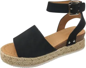 Women's Sandals Dressy Casual 2025 Summer Open Toe Buckle Ankle Strap Espadrilles Flatform Shoes Comfy Wedge Sandal