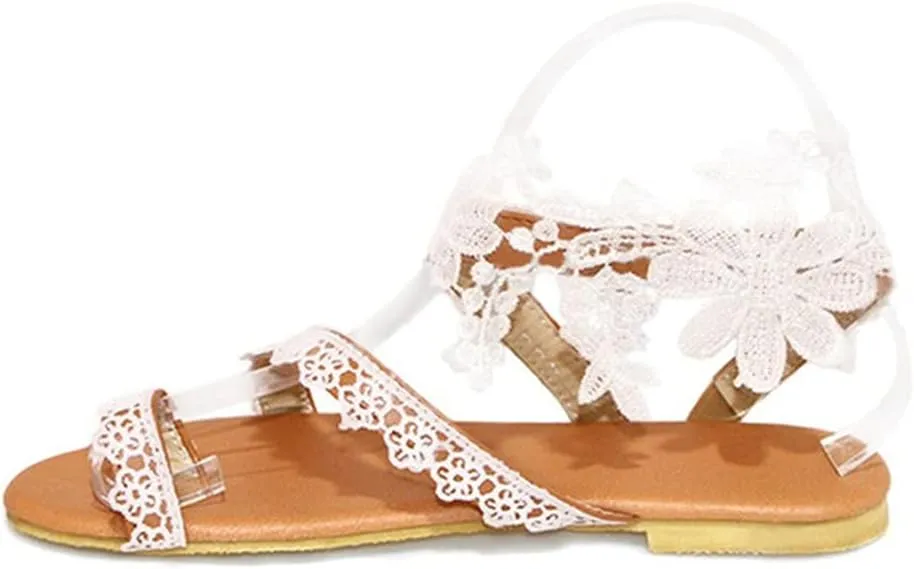 Women's Sandals Flat Clip Toe Casual Lace Floral Beach Flip Flop Comfy Shoes Summer Elegant Toe Ring Roman Sandals Comfy Dress
