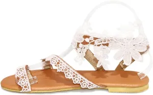 Women's Sandals Flat Clip Toe Casual Lace Floral Beach Flip Flop Comfy Shoes Summer Elegant Toe Ring Roman Sandals Comfy Dress