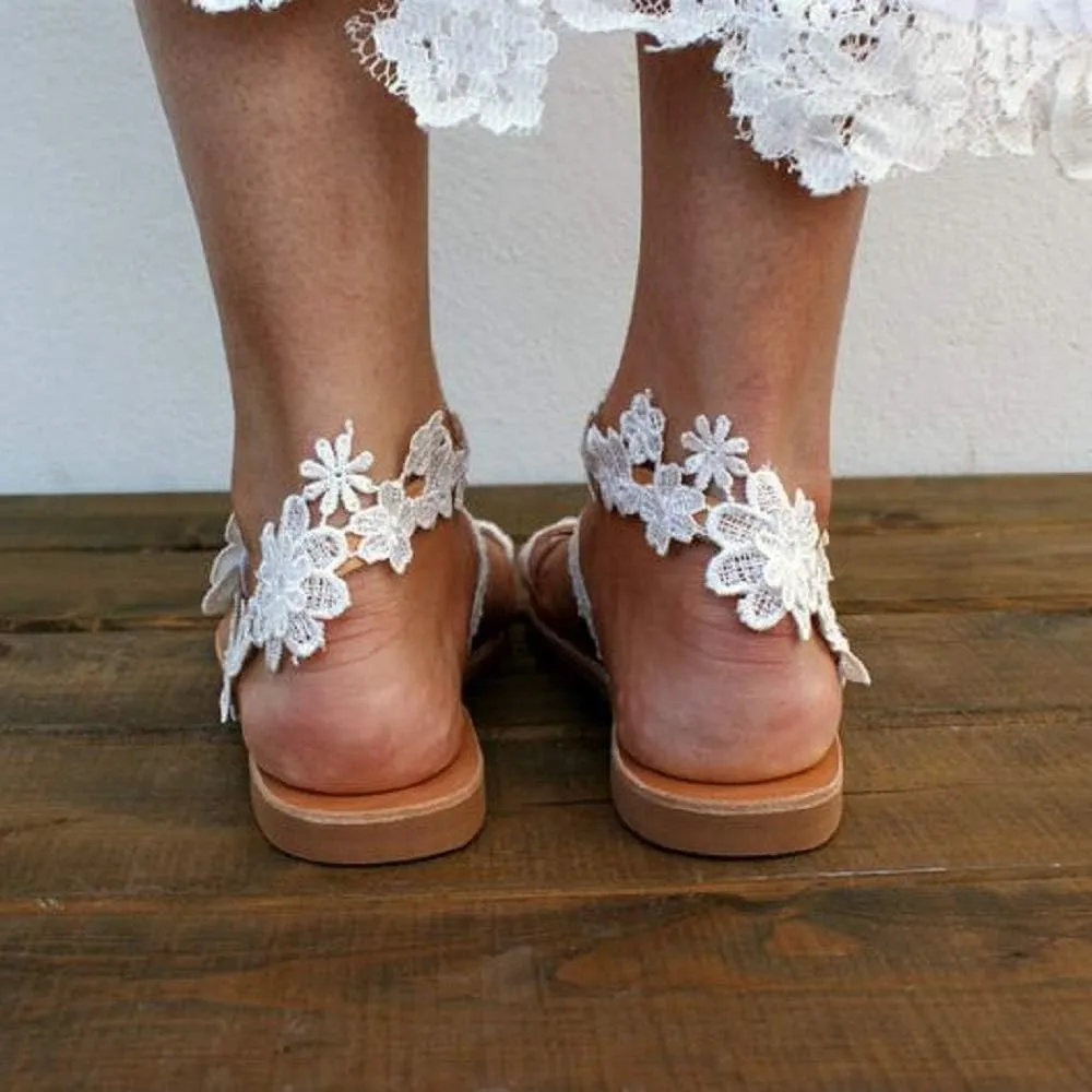 Women's Sandals Flat Clip Toe Casual Lace Floral Beach Flip Flop Comfy Shoes Summer Elegant Toe Ring Roman Sandals Comfy Dress