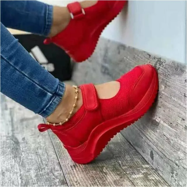 Women’s Slip-On Sneakers – Airy Platform Shoes with Velcro and Mesh Design