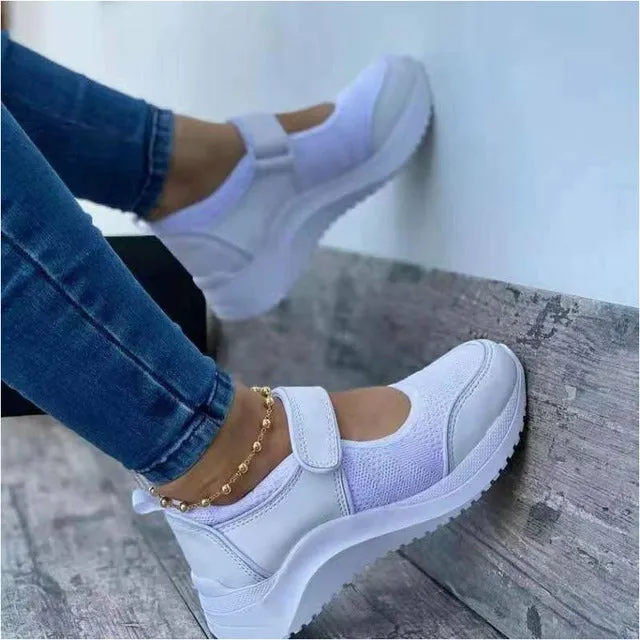Women’s Slip-On Sneakers – Airy Platform Shoes with Velcro and Mesh Design