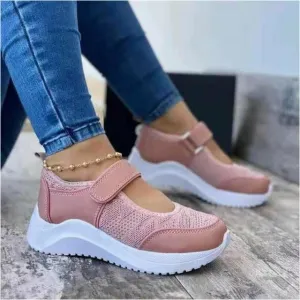 Women’s Slip-On Sneakers – Airy Platform Shoes with Velcro and Mesh Design