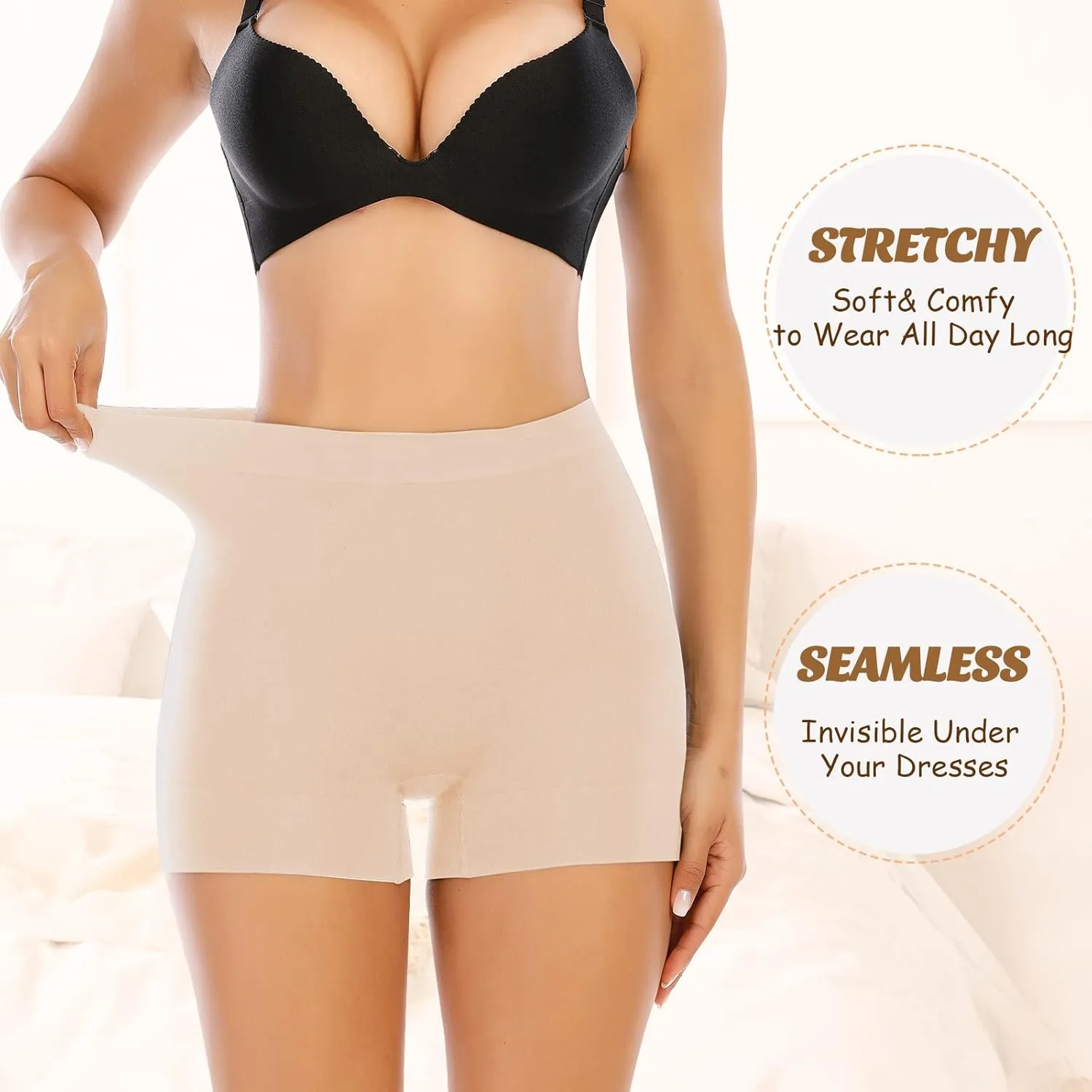 Womens Slip Shorts for Under Dress Seamless Shapewear Boyshorts Tummy Control Panties Shaping Shorts
