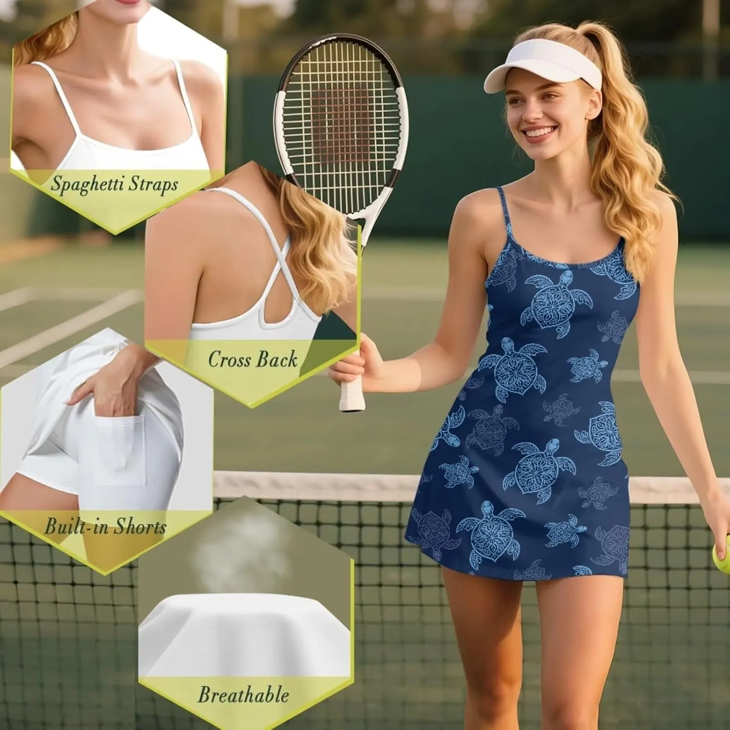 Womens Tennis Dress Golf Workout Dress with Built-in Shorts Pockets Athletic Dresses