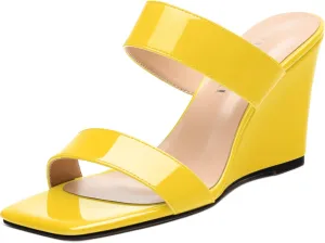 Womens Wedge Heeled Sandals, Slip On Square Toe Wedge Sandals for Women 3.3"