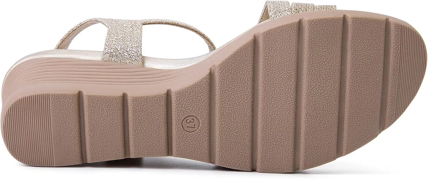 Women's Wedge Sandals Dressy, Comfortable Strappy Low Wedges Womens Open Toe Sandal for Summer