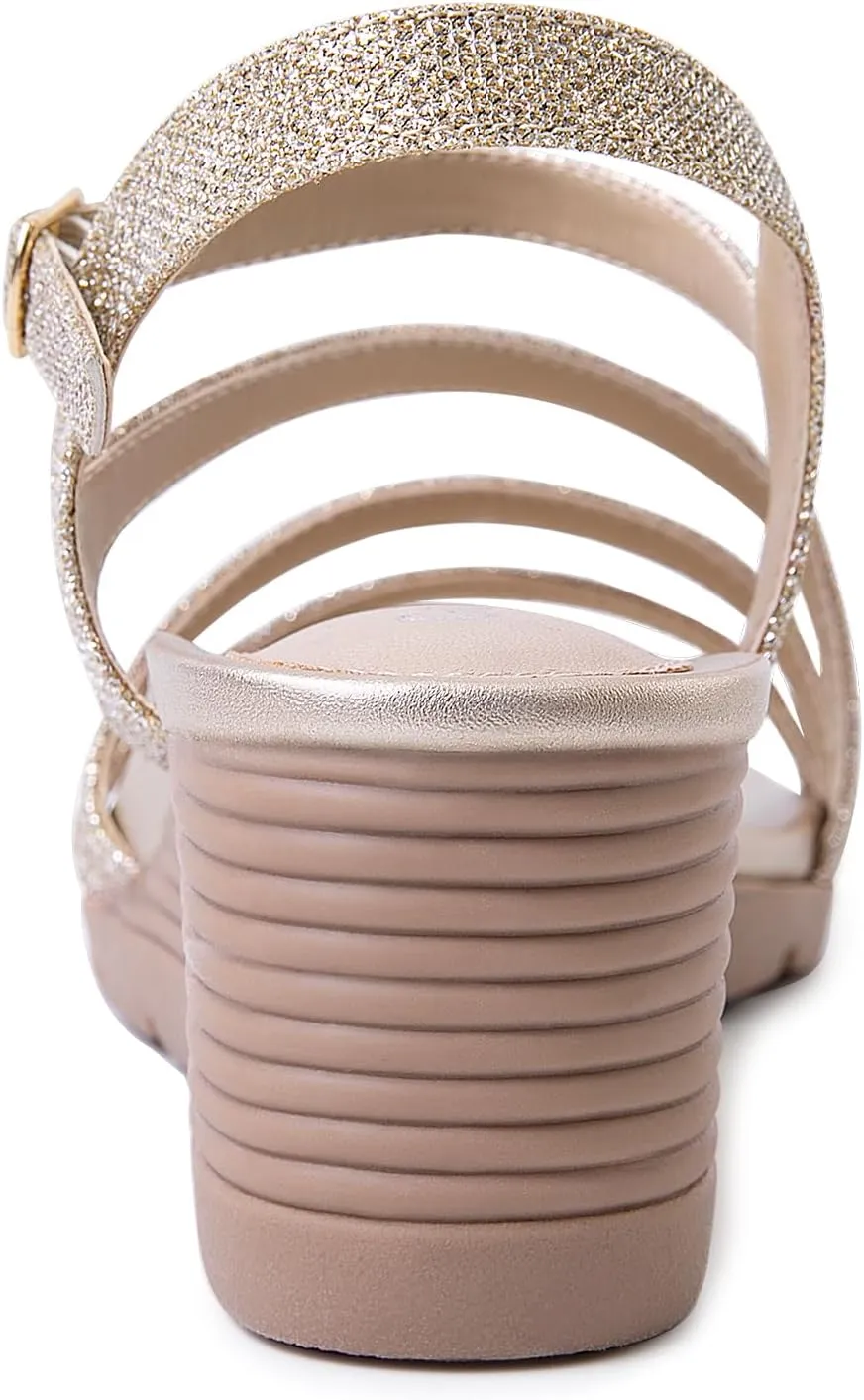 Women's Wedge Sandals Dressy, Comfortable Strappy Low Wedges Womens Open Toe Sandal for Summer