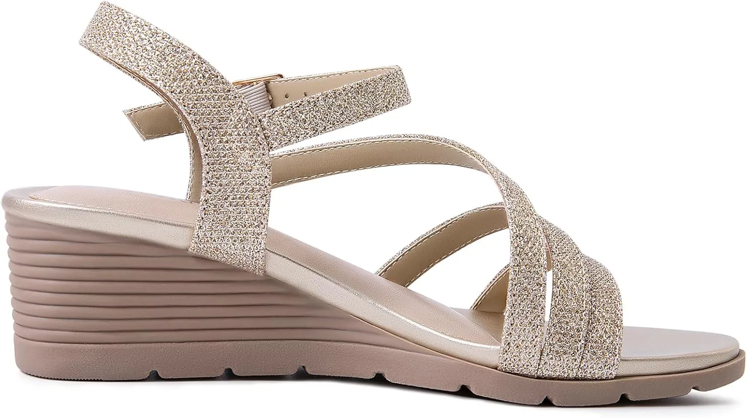 Women's Wedge Sandals Dressy, Comfortable Strappy Low Wedges Womens Open Toe Sandal for Summer