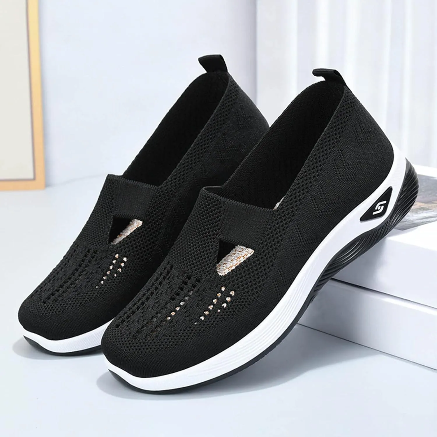 Women's Woven Orthopedic Breathable Soft Shoes Go Walking Slip on Diabetic Foam Shoes Slip in Sneakers Arch Support​